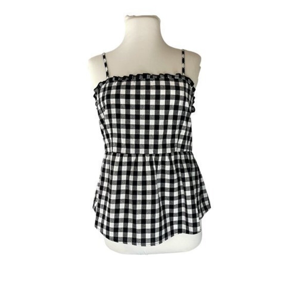 LUQ Black White Gingham Peplum Camisole M NWT